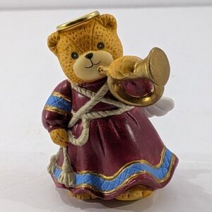 Vintage 1992 Lucy Rigg‎ Enesco Angel Bear Halo Wings Playing Horn Hand Painted